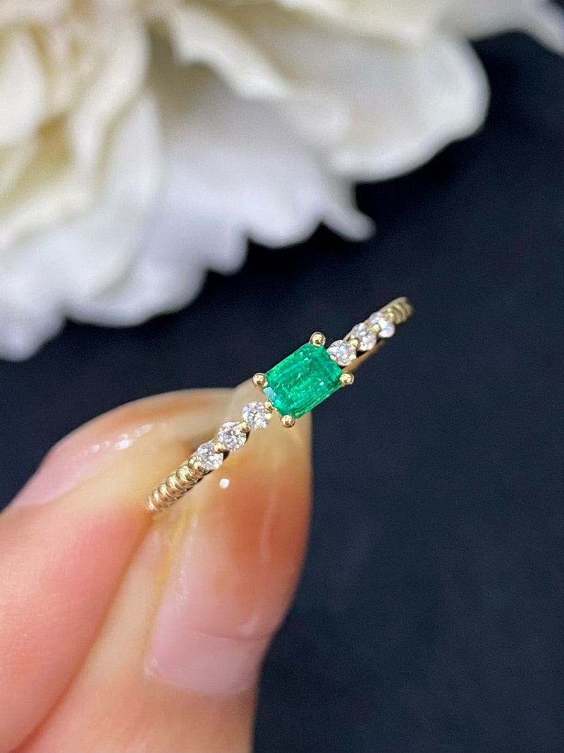 18K Yellow Gold Emerald Ring for Women