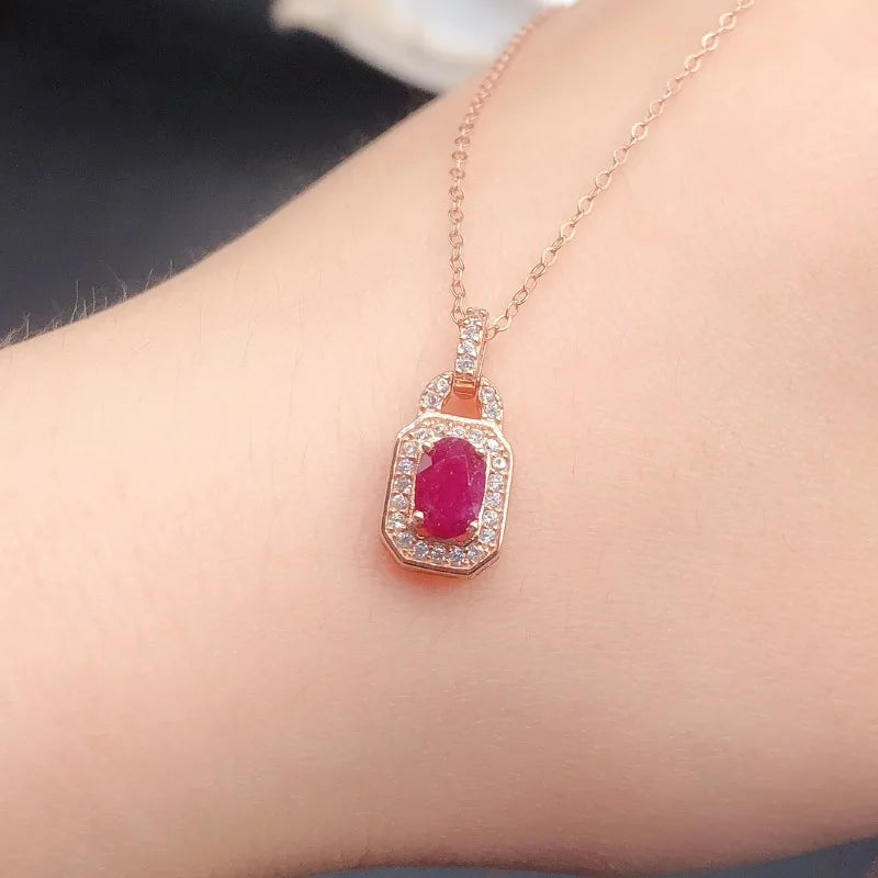 925 Sterling Silver Ruby Pendant Necklace for Women