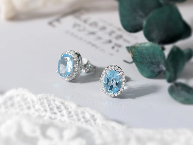 925 Sterling Silver Blue Topaz Earrings for Women