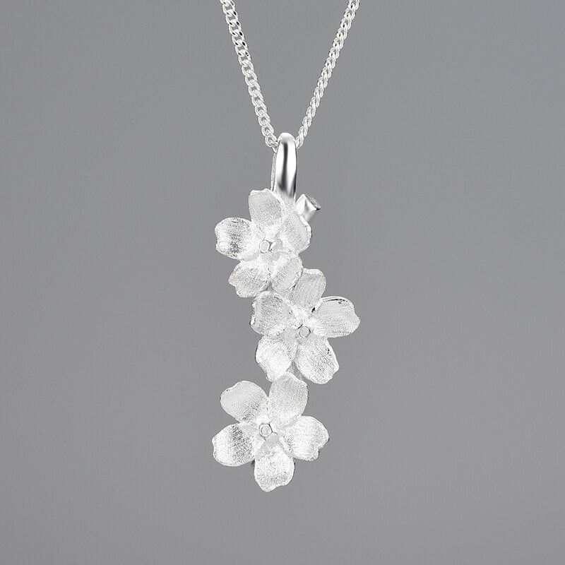 Sterling Silver Forget-me-not Flower Pendant Necklace for Women