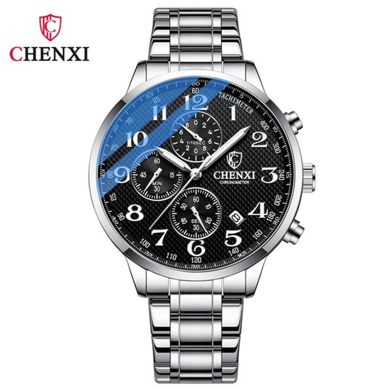 Stainless Steel Leather Chronograph Watch for Men