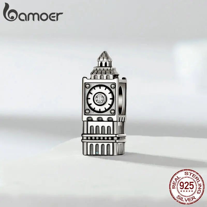 Solid 925 Sterling Silver Big Ben Charm Beads for Charm Bracelet, Women.