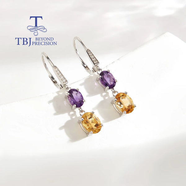 925 Silver Amethyst & Citrine Earrings for Women