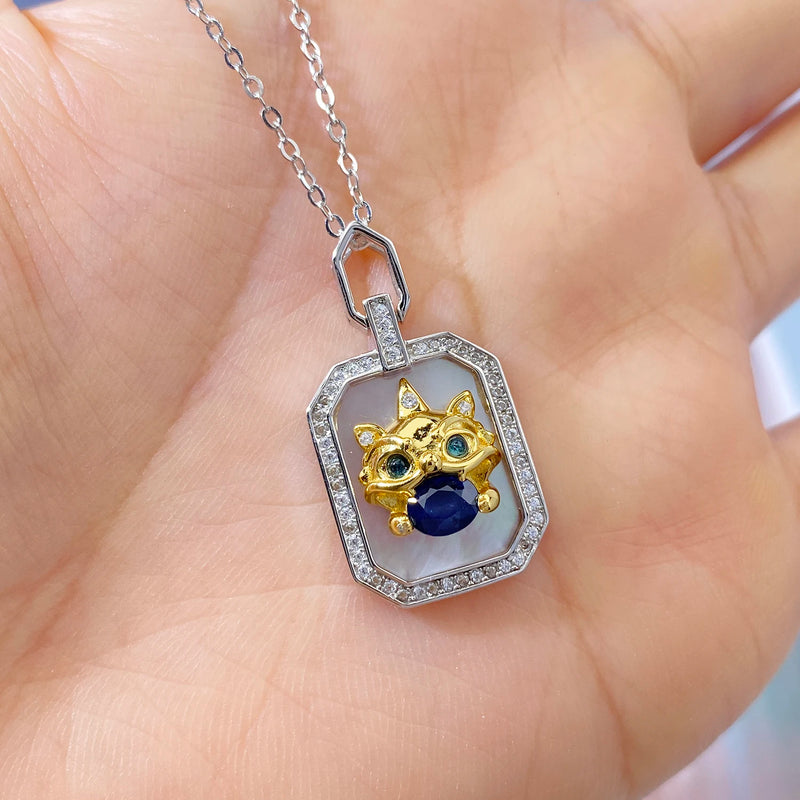 Sterling Silver Sapphire CZ Lion Pendant Necklace for Women