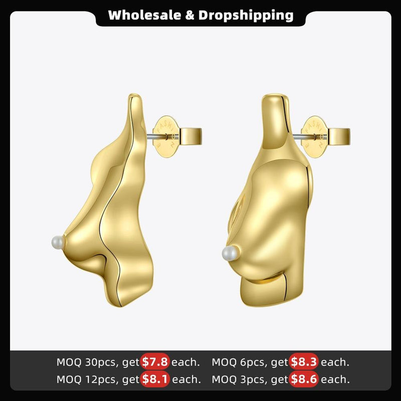 ENFASHION Punk Body Part 3D Chest Stud Earrings For Women Gold Color Special Earings Fashion Jewelry Pendientes Mujer E191113