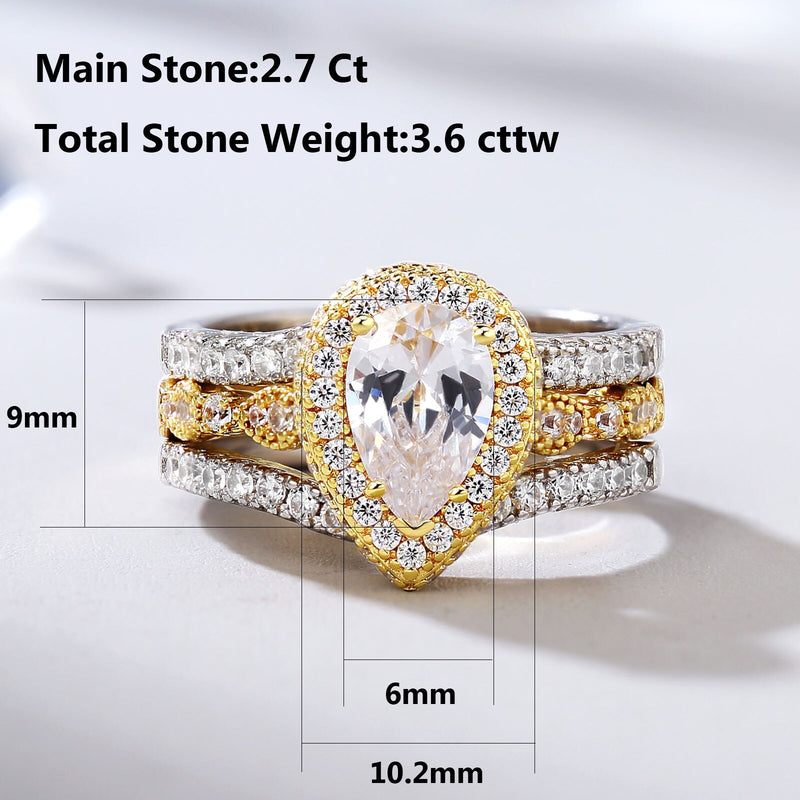 925 Sterling Silver Yellow & Rose Gold Simulated Diamond Engagement Ring Enhancer, Adjustable Wedding Band