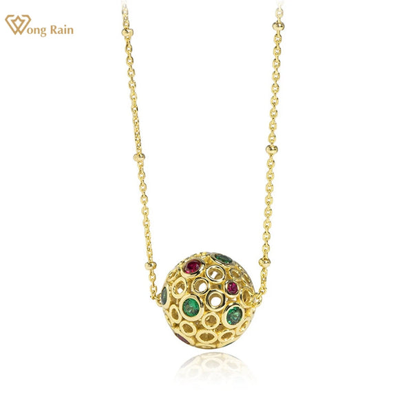 Wong Rain 18K Gold Plated 925 Sterling Silver Lab Sapphire Gems Vintage Spherical Pendant Necklace For Women Jewelry Wholesale