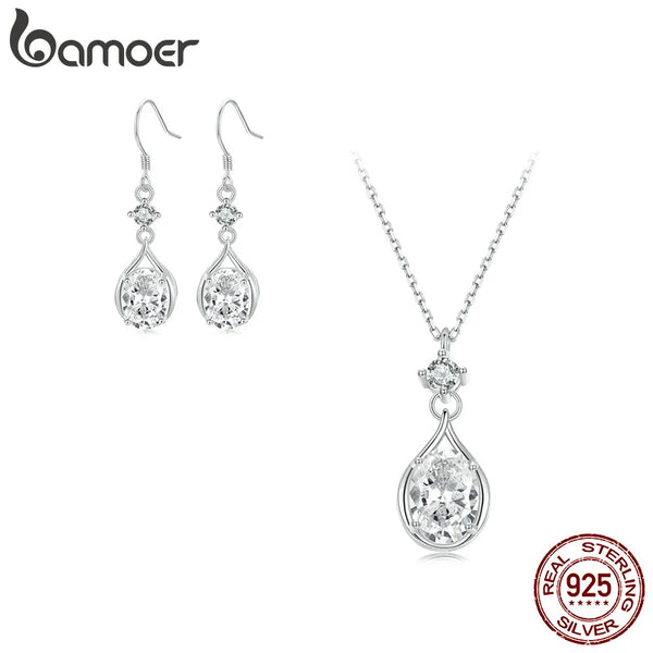 925 Sterling Silver Cubic Zirconia Teardrop Earrings and Necklace Set for Women