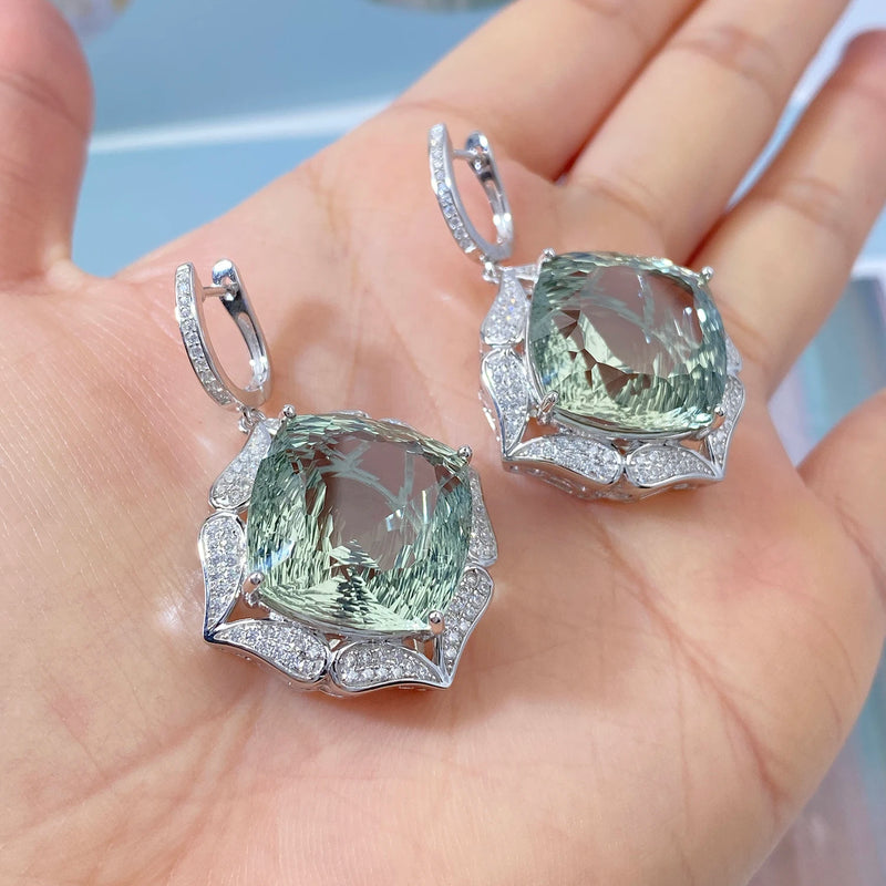 925 Sterling Silver Green Amethyst Dangle Earrings For Women