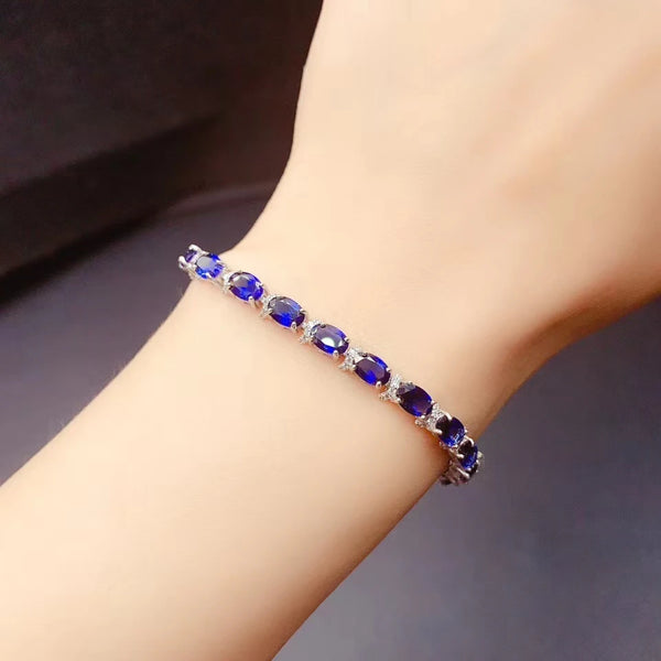 925 Sterling Silver Natural Sapphire Bracelet for Women.