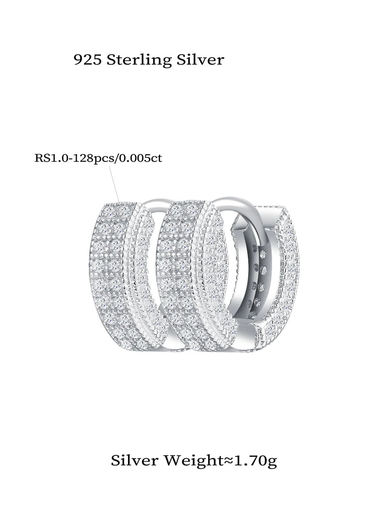 925 Sterling Silver Full Diamond Pave Clip Earrings for Women