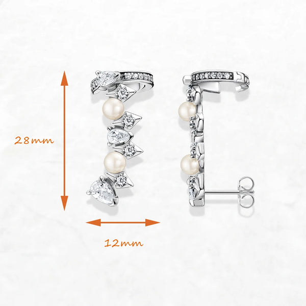 925 Sterling Silver Pearl and Ice Crystal Stud Earrings for Women