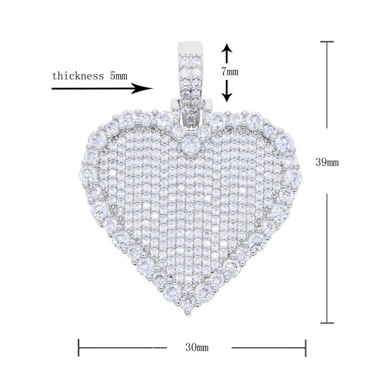 Sterling Silver Iced Out Sparking CZ Heart Shape Charm Necklace Pendant for Women and Men