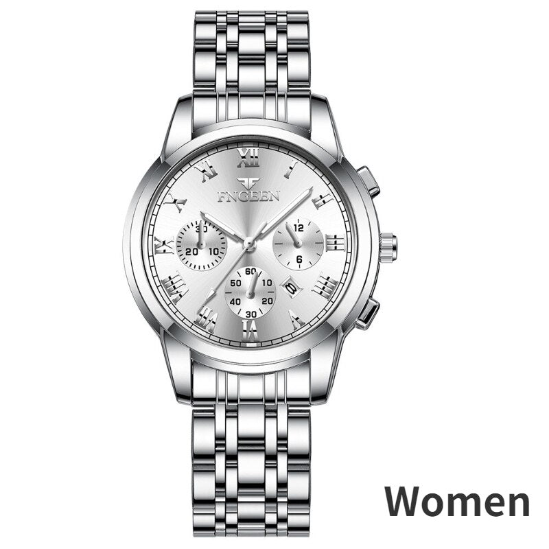 Stainless Steel Black Luminous Calendar Date Watch with three eyes and six pins for Men and Women