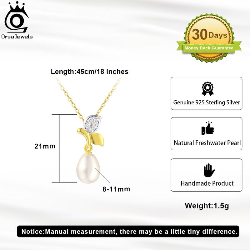 925 Sterling Silver Natural Freshwater Pearl Pendant Necklace for Women