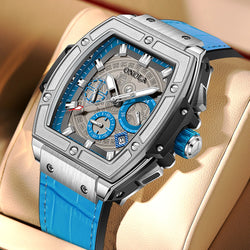 Stainless Steel Luxury Bucket Watch with Leather Band for Men