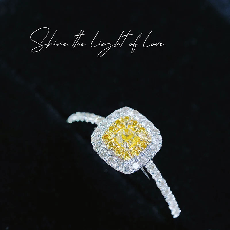 18K White Gold 0.55 Carat Yellow Diamond Square Design Ring for Women