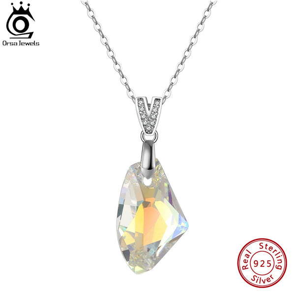 925 Sterling Silver Colorful Crystal Pendant Necklace for Women