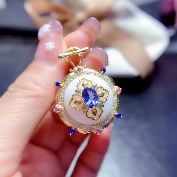 S925 Sterling Silver 6*8 Natural Tanzanite/Opal Pendant for Women