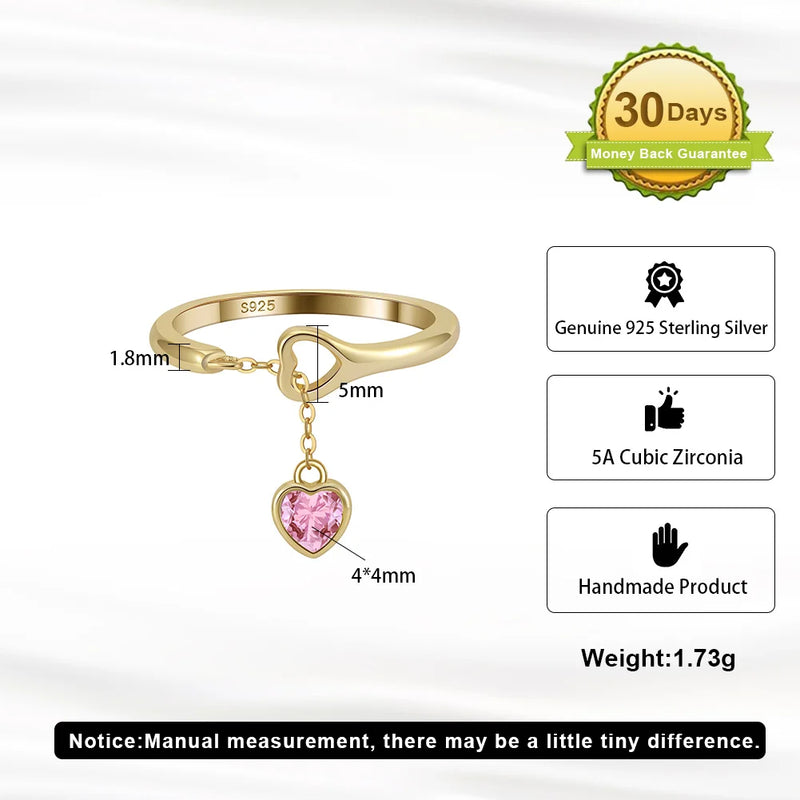 925 Silver Pink Zircon Sweet Heart Pendant Necklace Ring Set for Women