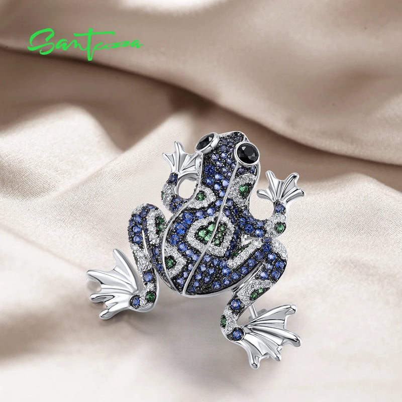 Sterling Silver Multi-Color Gemstone Frog Brooch for Women