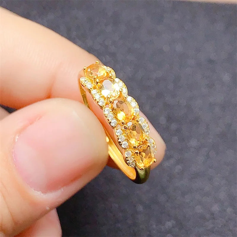 925 Sterling Silver Natural Citrine Wedding Ring for Women