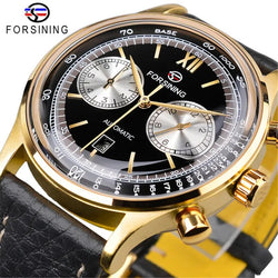 Gold Case Leather Automatic Watch for Men