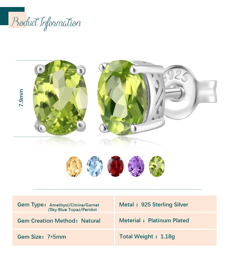 925 Sterling Silver 2.40 ctw Garnet Peridot Amethyst Sky Blue Topaz Citrine Stud Earrings for Women