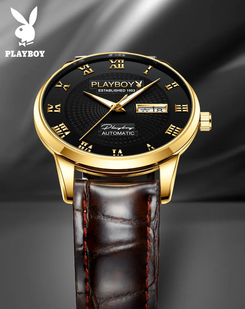 Leather Strap Automatic Mechanical Watch for Men