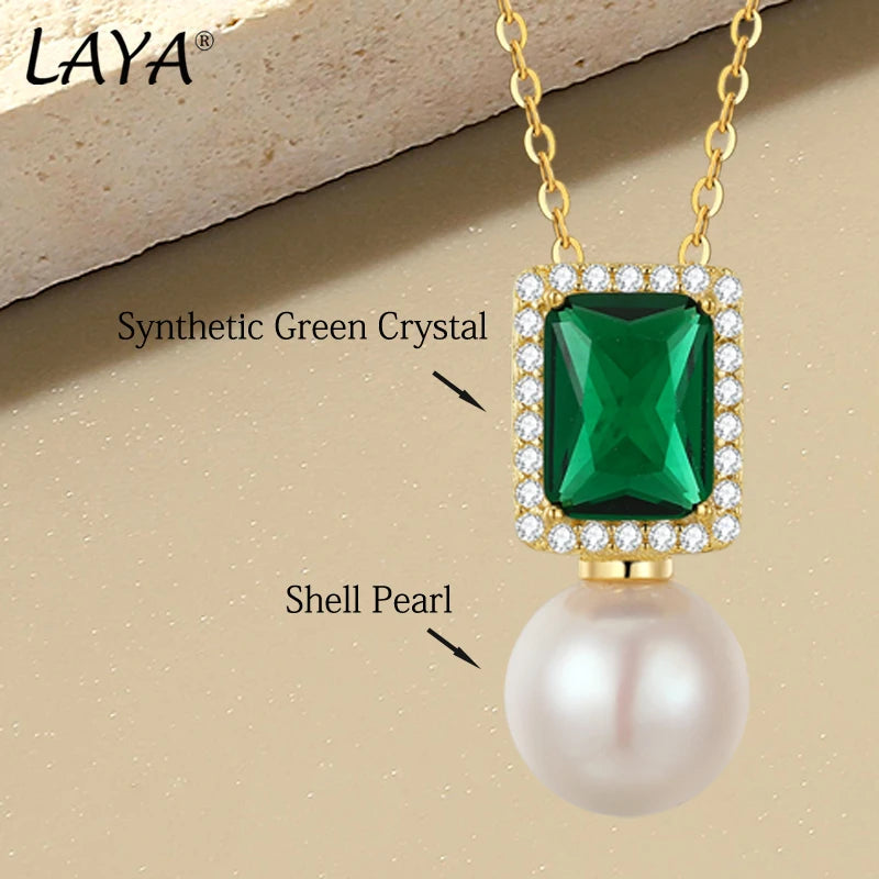 925 Sterling Silver Shell Pearl Pendant Necklace with Green Zircon for Women