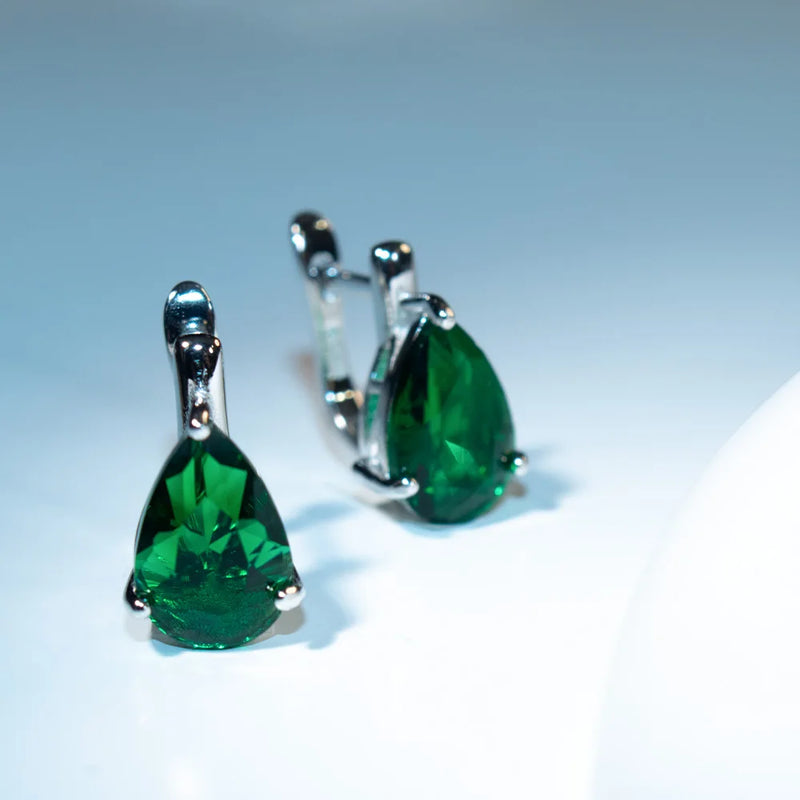 Sterling Silver Emerald Drop Earrings