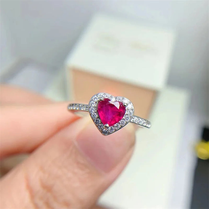 925 Sterling Silver Ruby Heart-Shaped Ring for Her