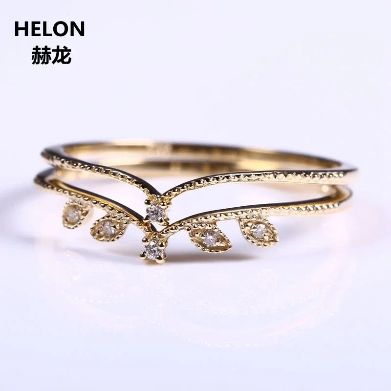 14k Yellow Gold Natural Diamonds Leaf Engagement Ring for Women