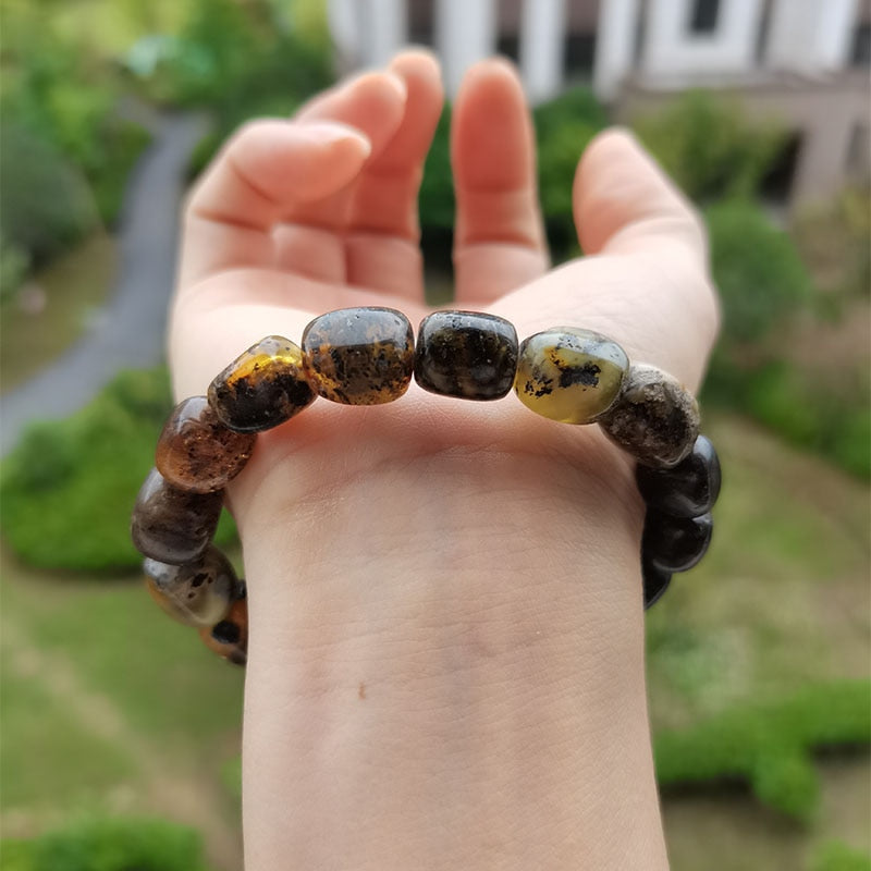 Sterling Silver Natural Amber Bracelet for Unisex