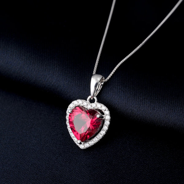 Sterling Silver Created Ruby Heart Pendant for Women