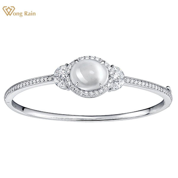 Wong Rain Elegant 100% 925 Sterling Silver Oval 12*14 MM Natural Jade High Carbon Diamond Gemstone Bracelets Bangle Fine Jewelry