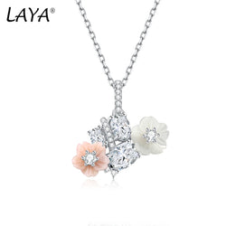 925 Sterling Silver White Pink Shell Flower Zircon Necklace for Women