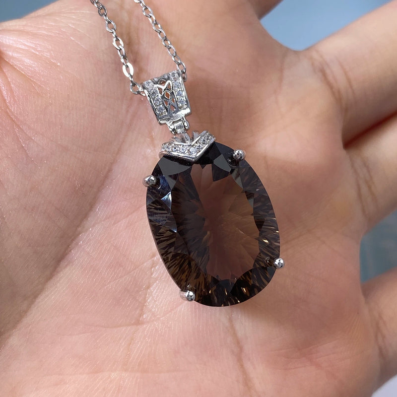 925 Sterling Silver Smoky Quartz Necklace for Women