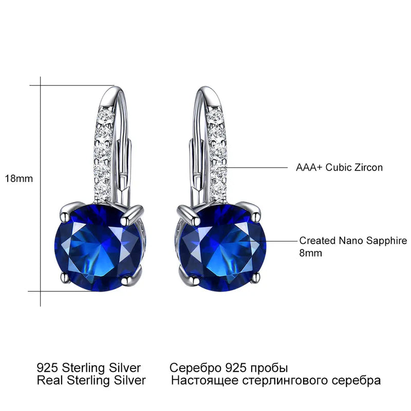 925 Sterling Silver Created Blue Sapphire Earrings for Women