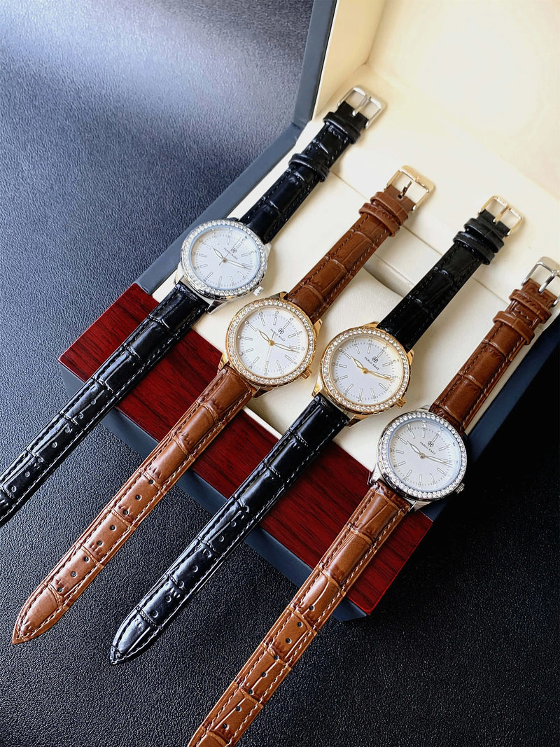 Women's Fashion Quartz Waterproof Brown Leather Wristwatch for Elegant Parties