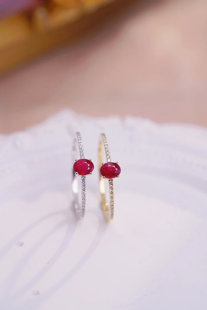 18K White or Yellow Gold Natural Ruby Ring for Women