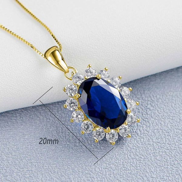 18K Gold 925 Silver Created Ruby and Sapphire Pendant with Black CZ Necklace for Women