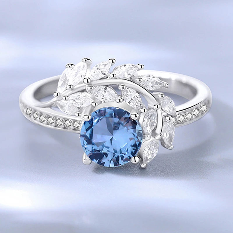 925 Sterling Silver 1.2CT Blue Round Moissanite Ring for Women