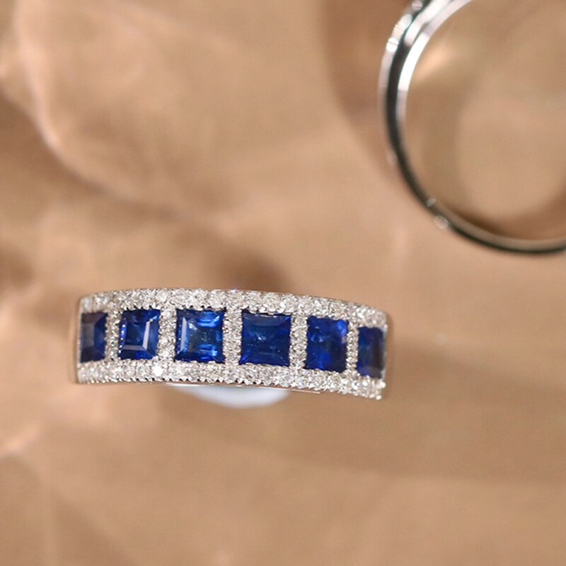 18K White Gold Natural Sapphire and Diamond Ring for Women