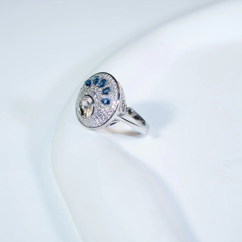 Sterling Silver Blue Sapphire Hollow Ring with Zircons for Women