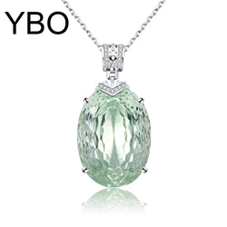 925 Sterling Silver Green Crystal Water Drop Pendant Necklace for Women (22.1ct)