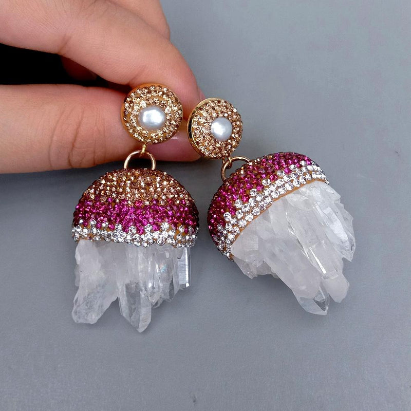 Sterling Silver Natural White Quartz Druzy Raw Dangle Earrings for Women