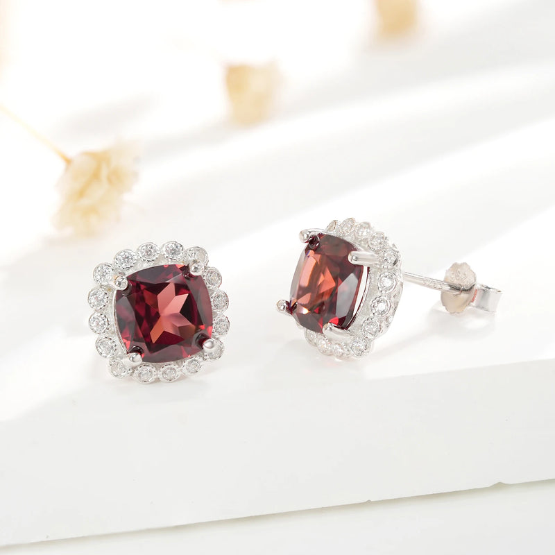 925 Sterling Silver Garnet CZ Square Drop Earrings for Women