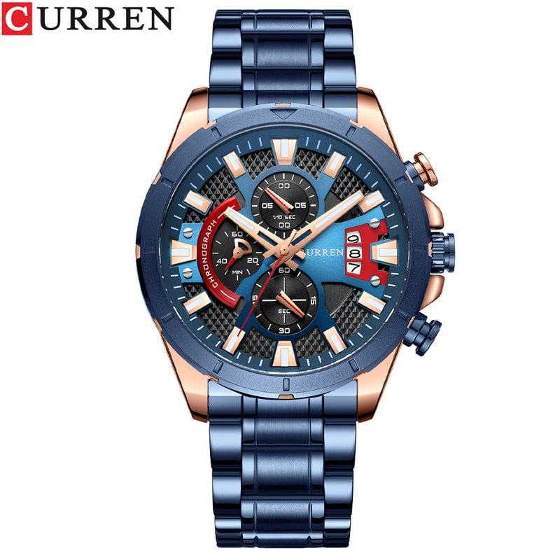 Stainless Steel Chronograph Waterproof Wristwatch for Men