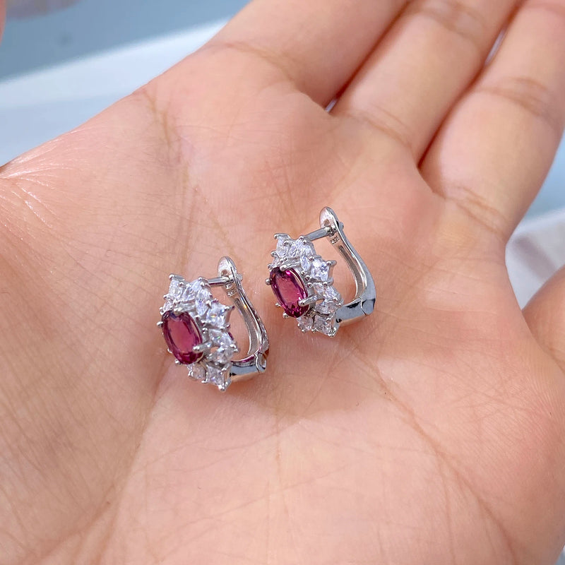 Sterling Silver Pyrope Zircon Jewelry Set for Women